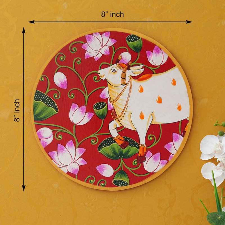 Decorative Pichwai Wall Plate-Floral Cow Theme in Rajasthani Style (12x12 Inches)