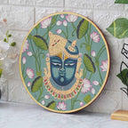 Handmade Wooden Wall Plate-Devotional Cow-Tree Pichwai Art (12x12 Inches)