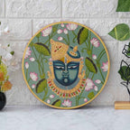 Handmade Wooden Wall Plate-Devotional Cow-Tree Pichwai Art (12x12 Inches)