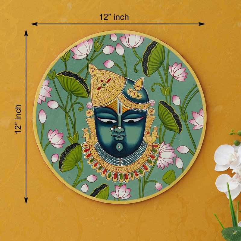 Handmade Wooden Wall Plate-Devotional Cow-Tree Pichwai Art (12x12 Inches)