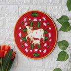 Pichwai Cow Wall Plate-Handcrafted Lotus-Bell Design (12x12 Inches)