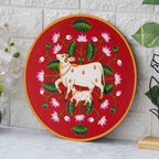 Pichwai Cow Wall Plate-Handcrafted Lotus-Bell Design (12x12 Inches)