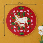 Pichwai Cow Wall Plate-Handcrafted Lotus-Bell Design (12x12 Inches)