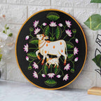 Traditional Wooden Wall Plate-Sacred Cow Painting in Pichwai Style (12x12 Inches)