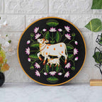 Traditional Wooden Wall Plate-Sacred Cow Painting in Pichwai Style (12x12 Inches)