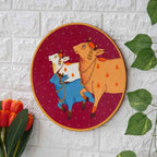 Hand-Painted Pichwai Plate-Lotus Garland Cow Design (12x12 Inches)