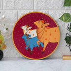 Hand-Painted Pichwai Plate-Lotus Garland Cow Design (12x12 Inches)