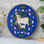 Artisan Pichwai Wooden Wall Plate-Folk Cow with Mandala Backdrop (12x12 Inches)
