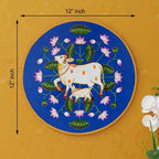 Artisan Pichwai Wooden Wall Plate-Folk Cow with Mandala Backdrop (12x12 Inches)
