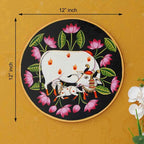 Premium Pichwai Wall Plate-Holy Cow-Floral Border Design (12x12 Inches)