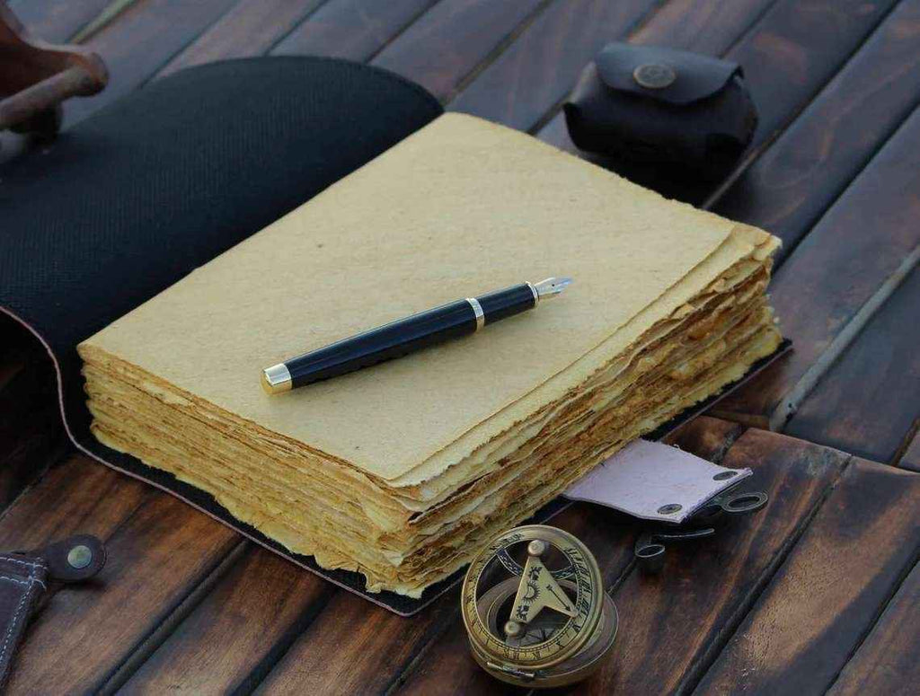 Genuine Leather Diary-Vintage Handmade Leather Journal-Premium Antique LOCK Closure-200 Handmade Deckle Edge Antique Pages -11