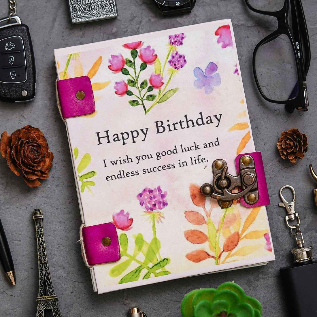 Handmade Printed Cardboard Journal Diary with Buckle Lock-200 Pages Notepad For Men and Women -10