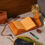 Vintage Handmade Genuine Leather Journal-Premium Antique Key Design String Closure-200 Handmade Brown Pages -3