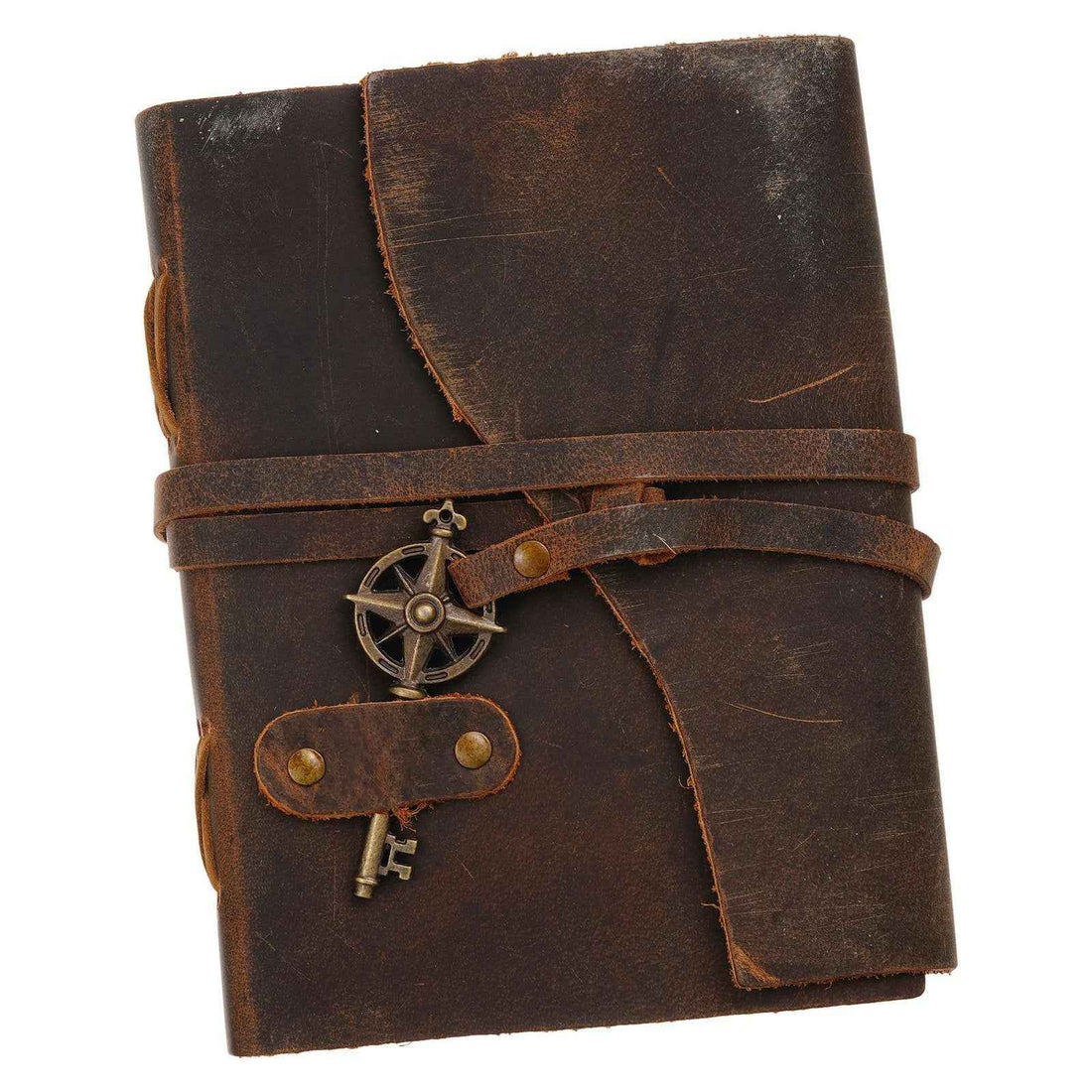 Vintage Handmade Genuine Leather Journal-Premium Antique Key Design String Closure-200 Handmade Brown Pages -3