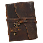 Vintage Handmade Genuine Leather Journal-Premium Antique Key Design String Closure-200 Handmade Brown Pages -3