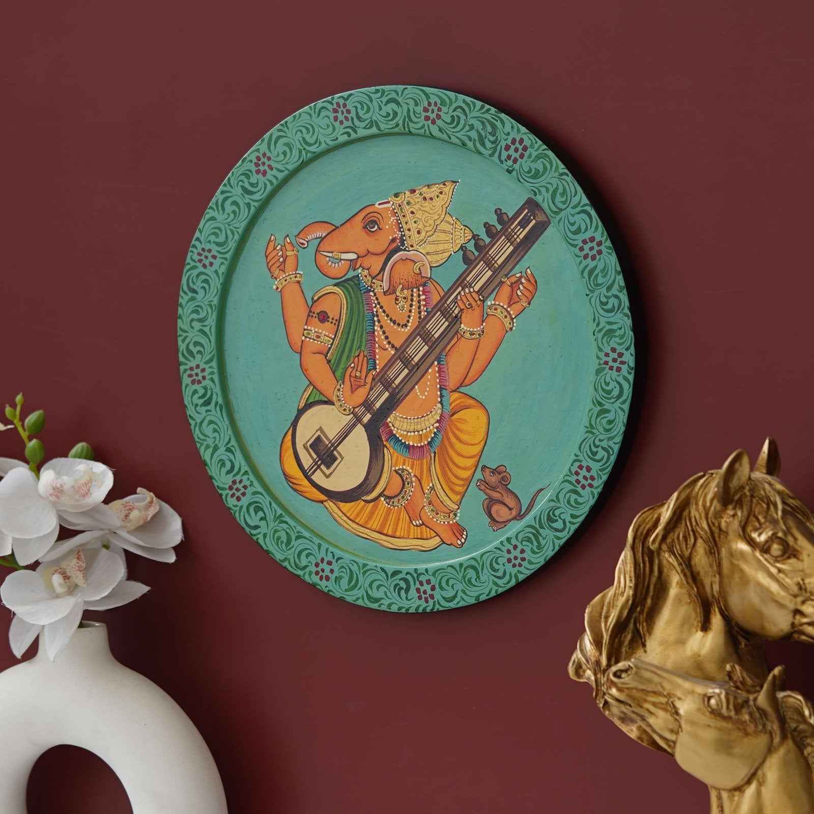 Ethnic Cow Wall Plate-Handmade Wooden Art in Pichwai Style (12x12 Inches)