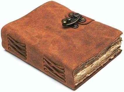 Genuine Leather Diary-Vintage Handmade Leather Journal-Premium Antique LOCK Closure-200 Handmade Deckle Edge Antique Pages -3