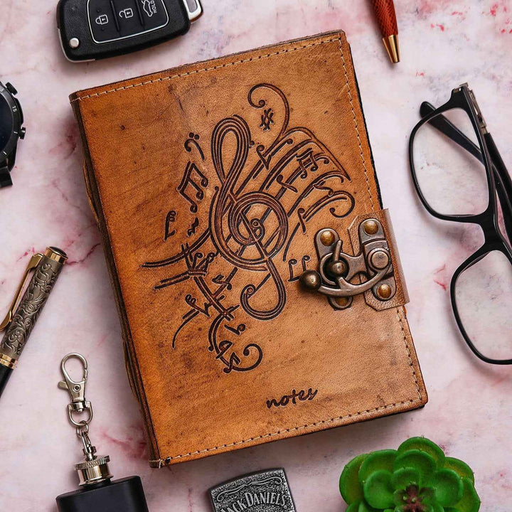 Vintage Handmade Genuine Leather Journal-Premium Antique Lock Closure-200 Handmade Brown Pages -12