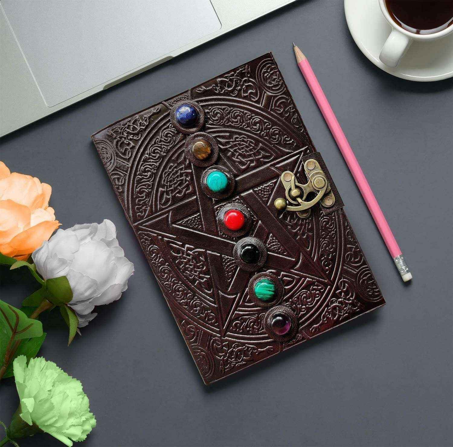 Leather Journal Diary with metal lock vintage Journal handmade 200 pages white unruled|travel Diary|personal journal -16