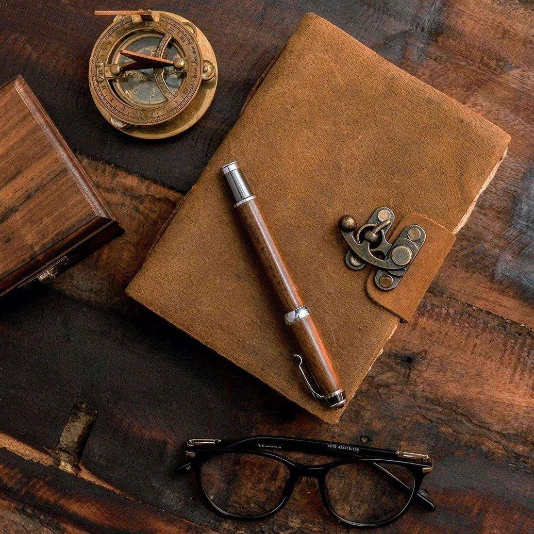 Genuine Leather Diary-Vintage Handmade Leather Journal-Premium Antique LOCK Closure-200 Handmade Deckle Edge Antique Pages -3
