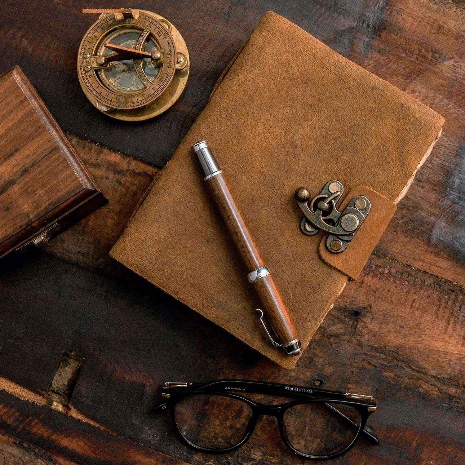 Genuine Leather Diary-Vintage Handmade Leather Journal-Premium Antique LOCK Closure-200 Handmade Deckle Edge Antique Pages -3