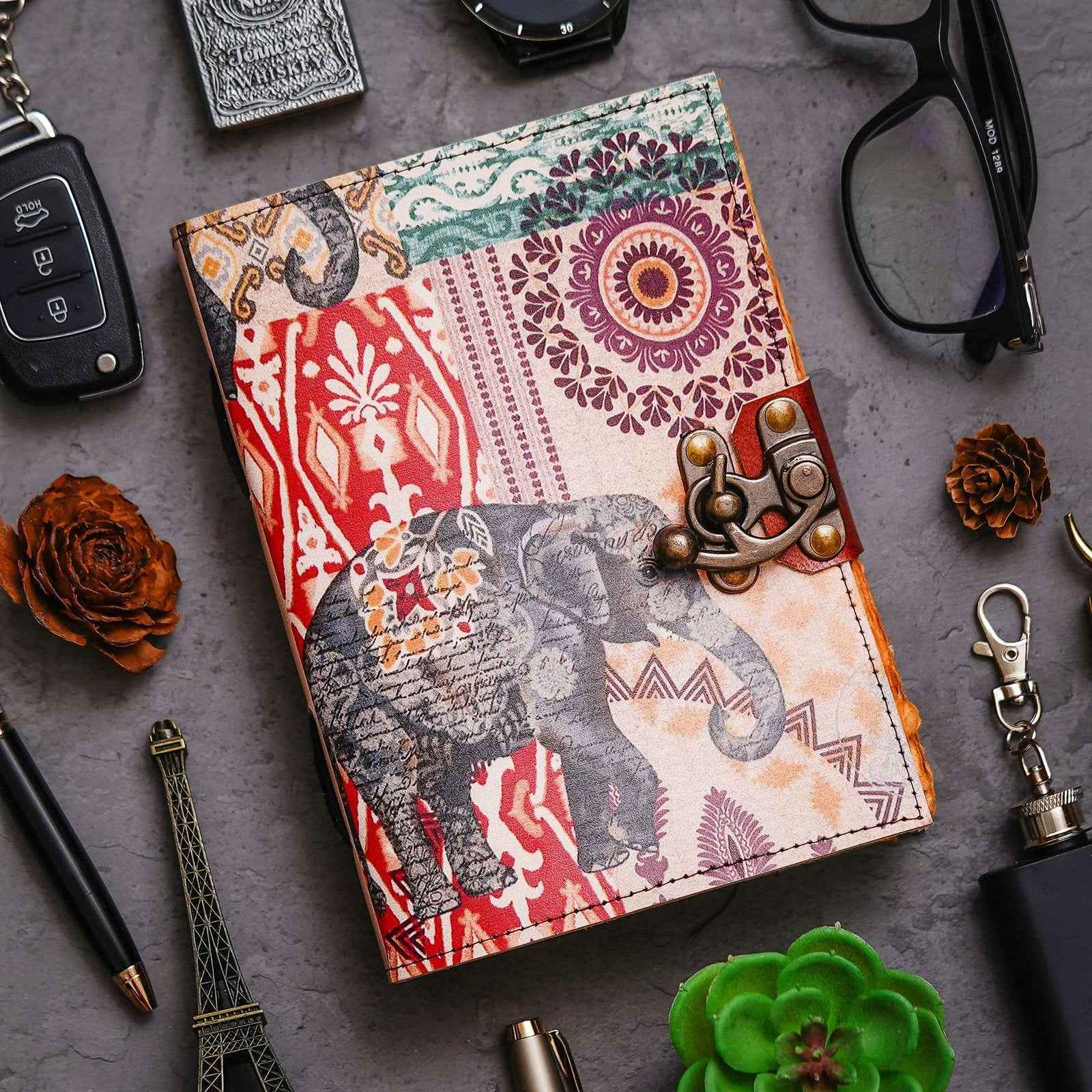 Vintage Handmade Genuine Leather Journal-Premium Antique Lock Closure-200 Handmade Brown Pages -10