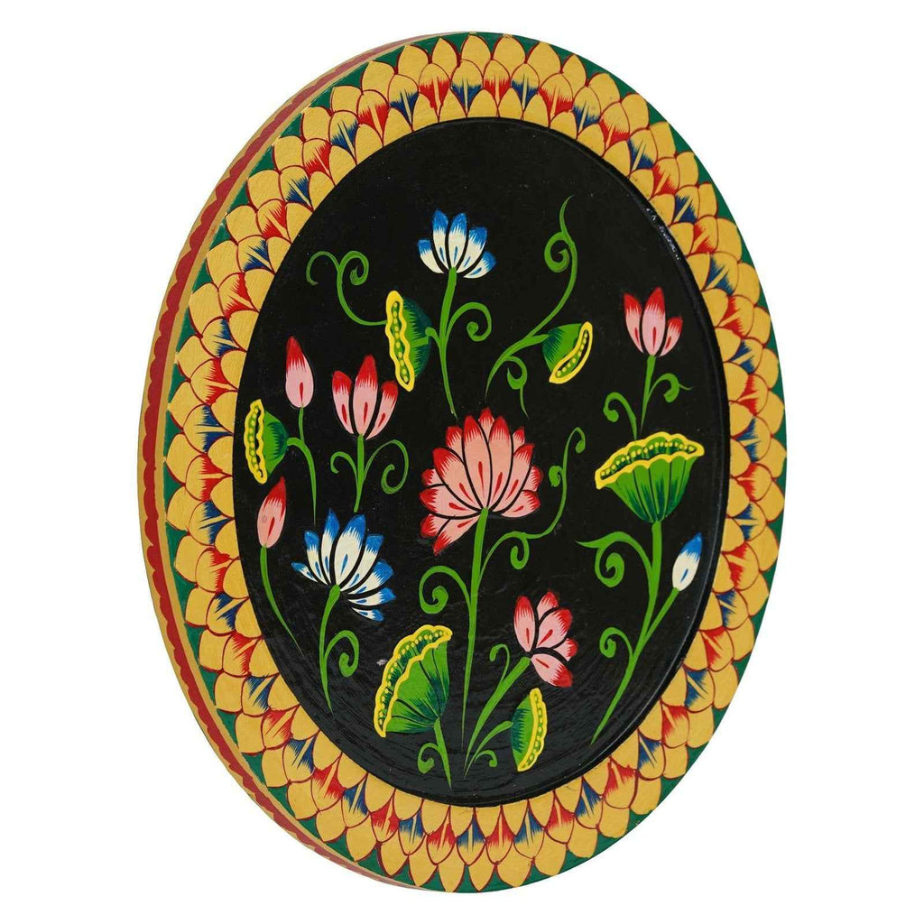 Traditional Indian Wall Plate-Holy Cow-Bell Design on Wood (12x12 Inches)