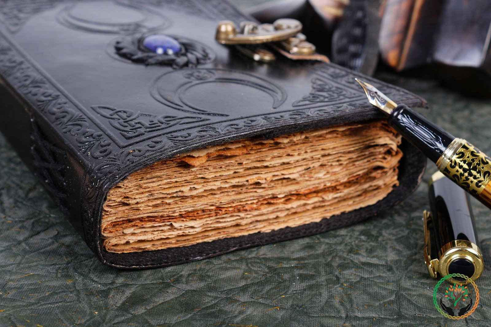 Genuine Leather Diary-Vintage Handmade Leather Journal-Premium Antique LOCK Closure-200 Handmade Deckle Edge Antique Pages -9