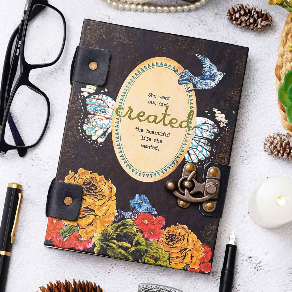Handmade Printed Cardboard Journal Diary with Buckle Lock-200 Pages Notepad For Men and Women -1
