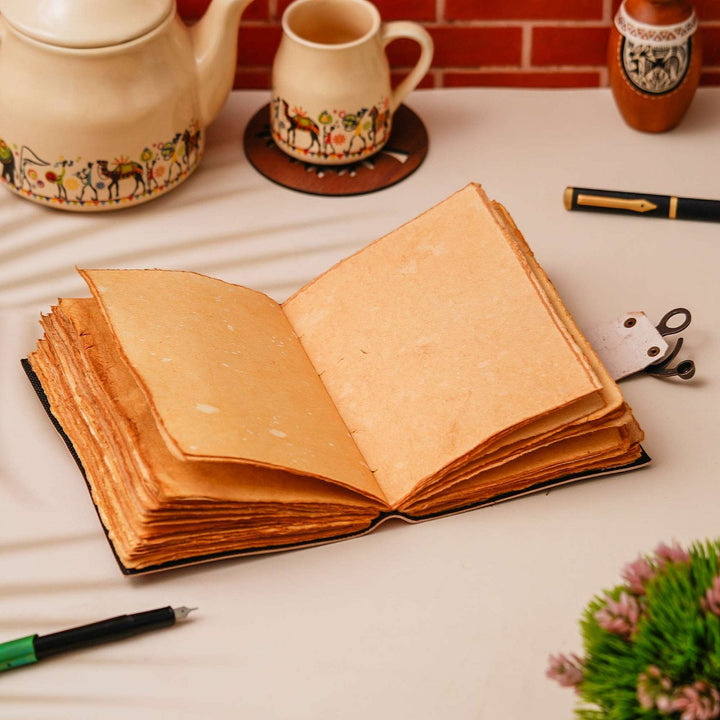 Vintage Handmade Genuine Leather Journal-Premium Antique Lock Closure-200 Handmade Brown Pages -9 - Navkar Handicrafts