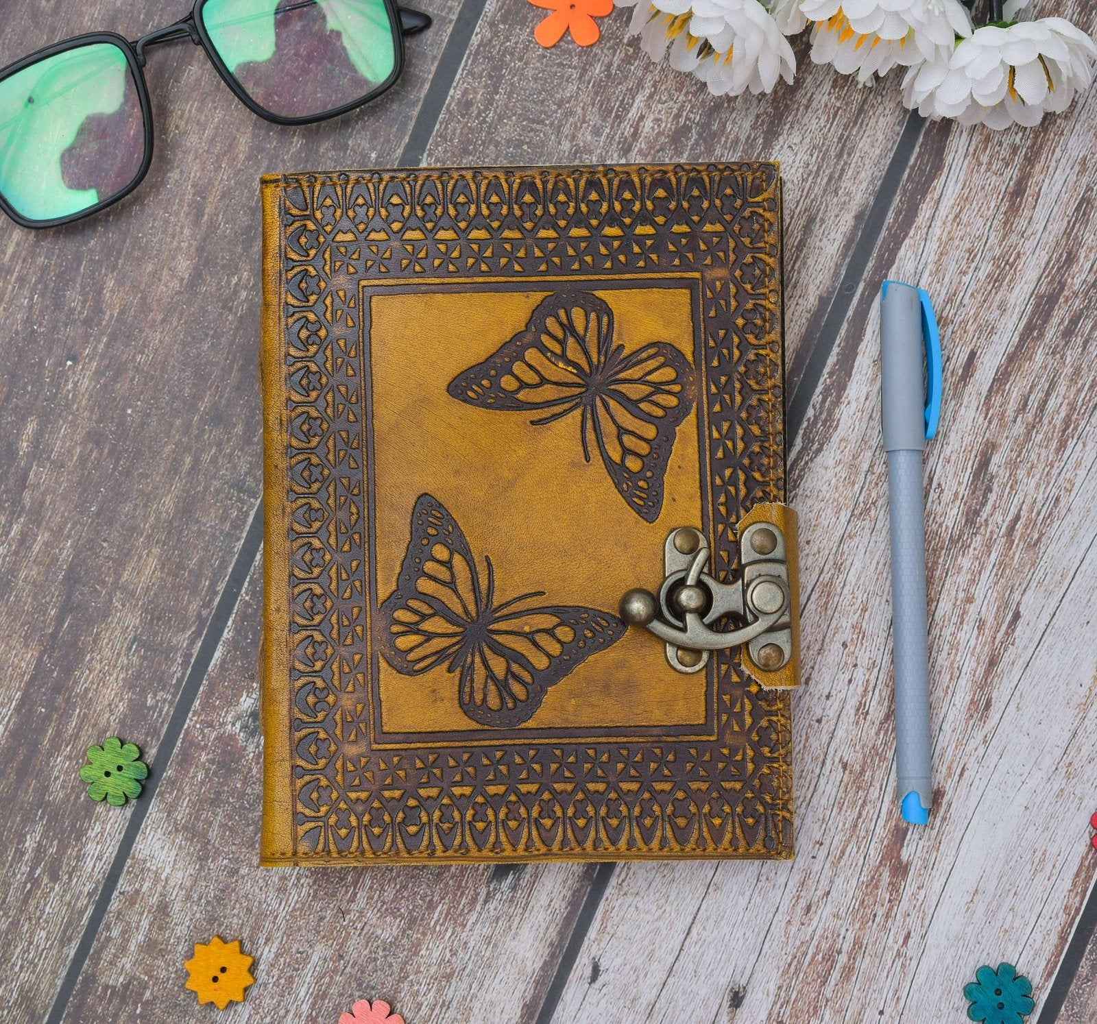 Leather Journal Diary with metal lock vintage Journal handmade 200 pages white unruled|travel Diary|personal journal -9