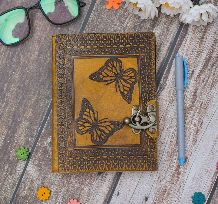 Leather Journal Diary with metal lock vintage Journal handmade 200 pages white unruled|travel Diary|personal journal -9