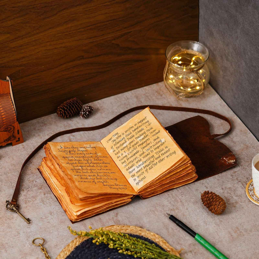 Vintage Handmade Genuine Leather Journal-Premium Antique Key Design String Closure-200 Handmade Brown Pages -1