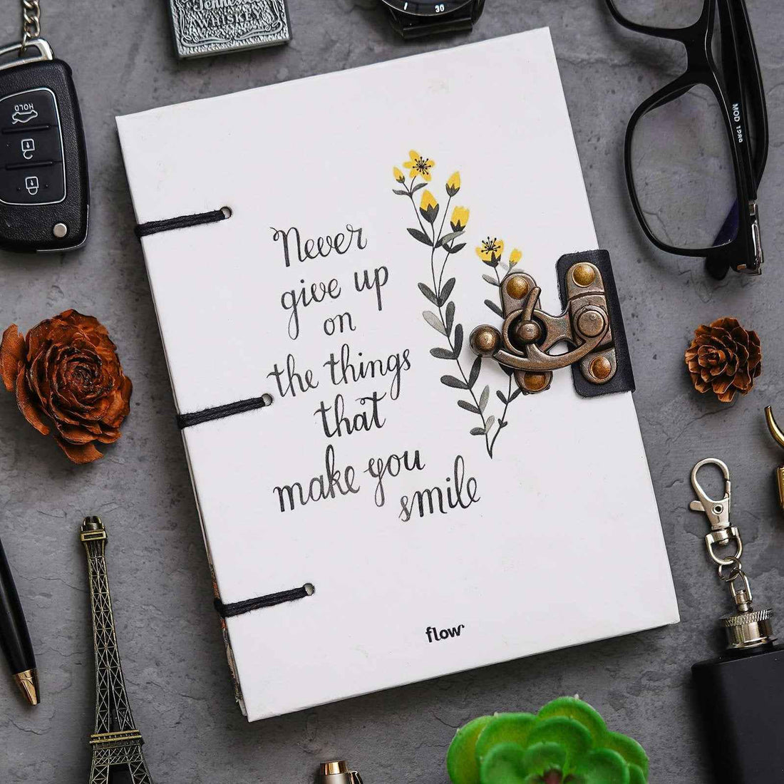Handmade Printed Cardboard Journal Diary with Buckle Lock-200 Pages Notepad For Men and Women -9