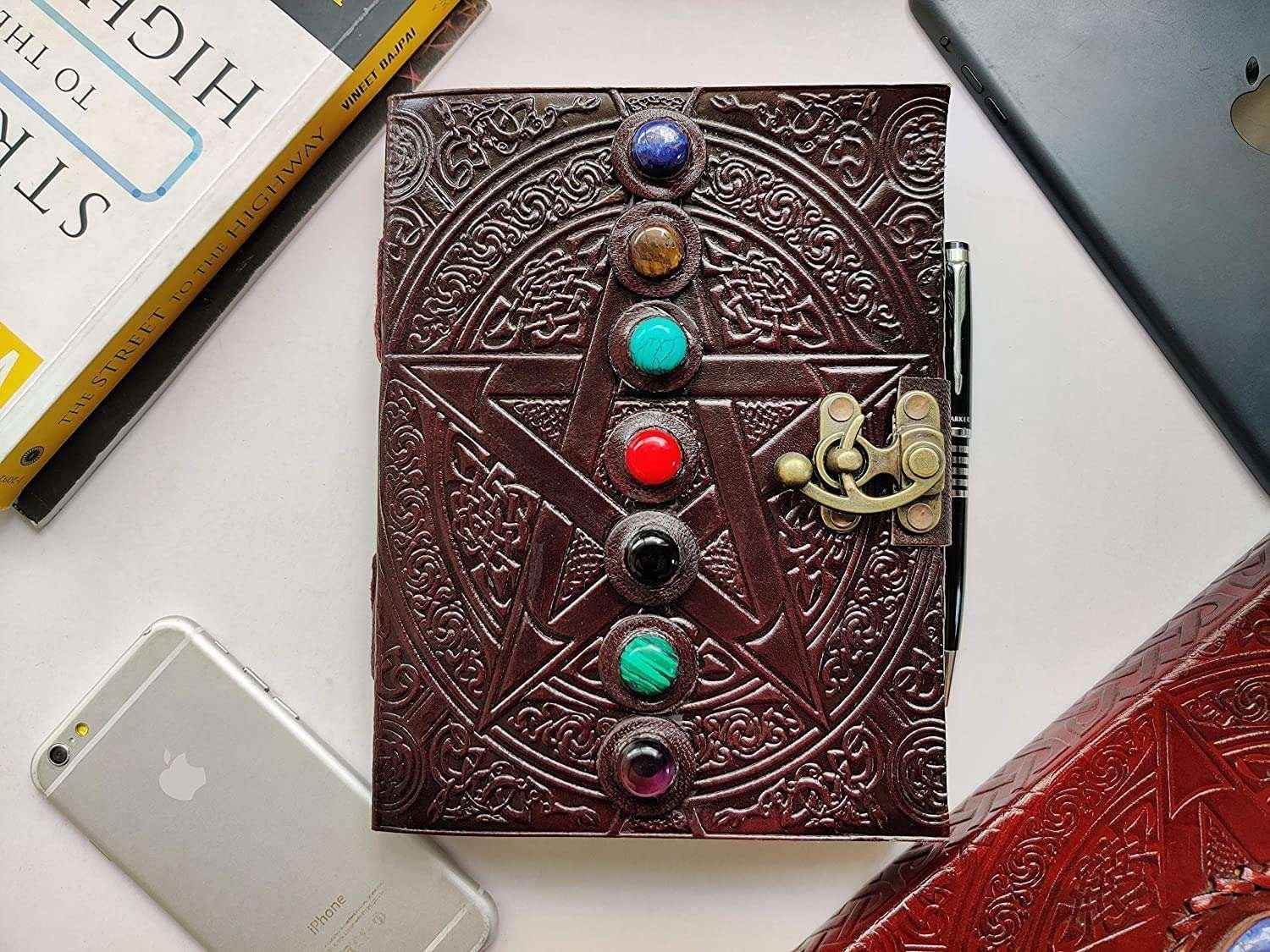 Leather Journal Diary with metal lock vintage Journal handmade 200 pages white unruled|travel Diary|personal journal -16