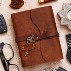 Vintage Handmade Genuine Leather Journal-Premium Antique Key Design String Closure-200 Handmade Brown Pages -1