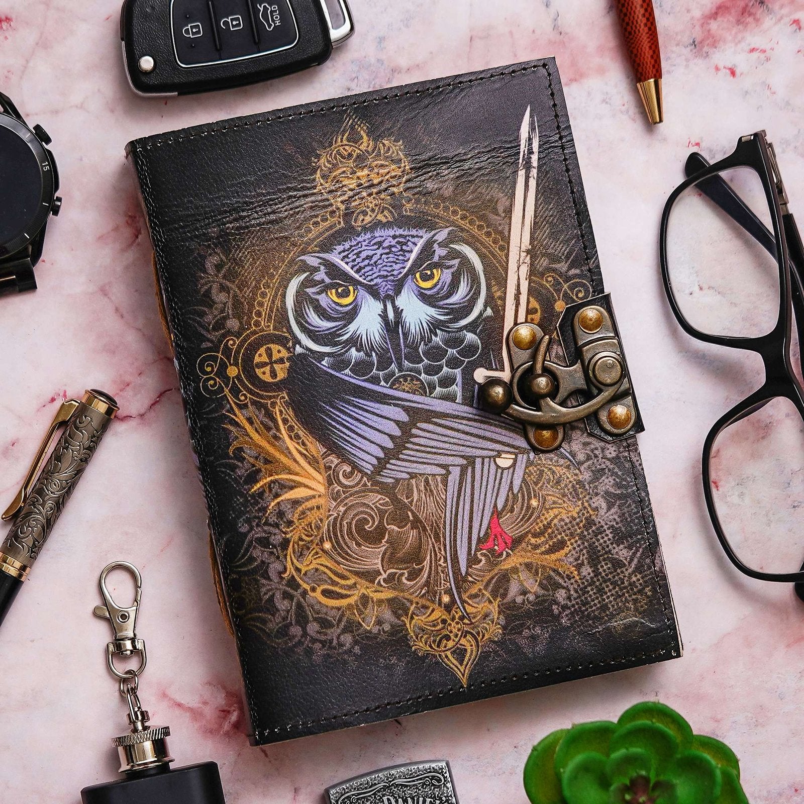 Vintage Handmade Genuine Leather Journal-Premium Antique Lock Closure-200 Handmade White Pages -34 - Navkar Handicrafts