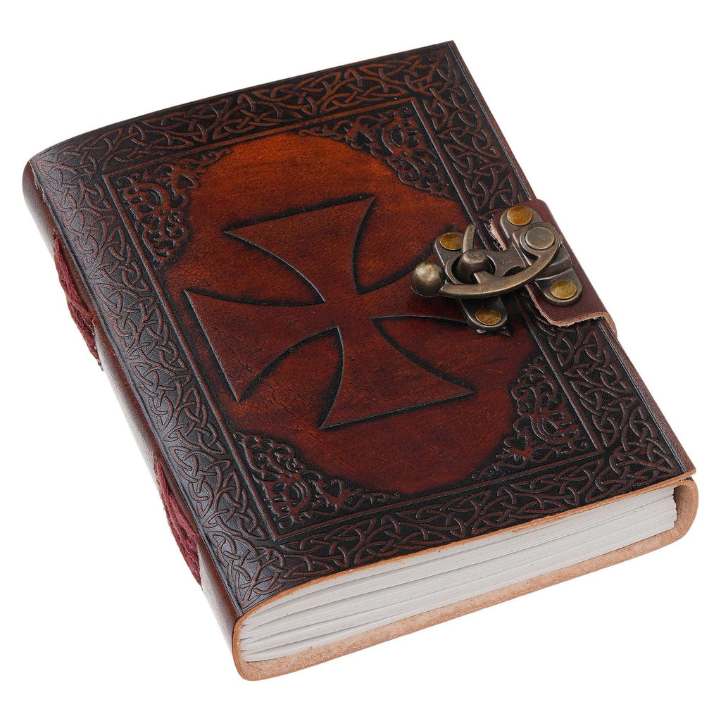 Vintage Handmade Genuine Leather Journal-Premium Antique Lock Closure-200 Handmade White Pages -10 - Navkar Handicrafts