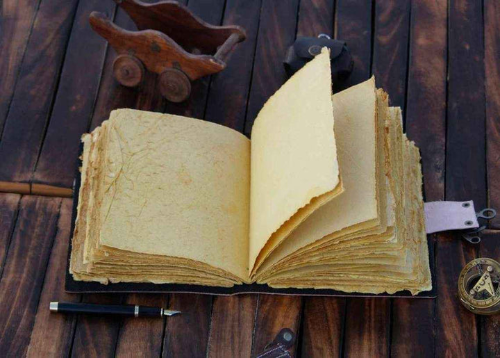 Genuine Leather Diary-Vintage Handmade Leather Journal-Premium Antique LOCK Closure-200 Handmade Deckle Edge Antique Pages -11
