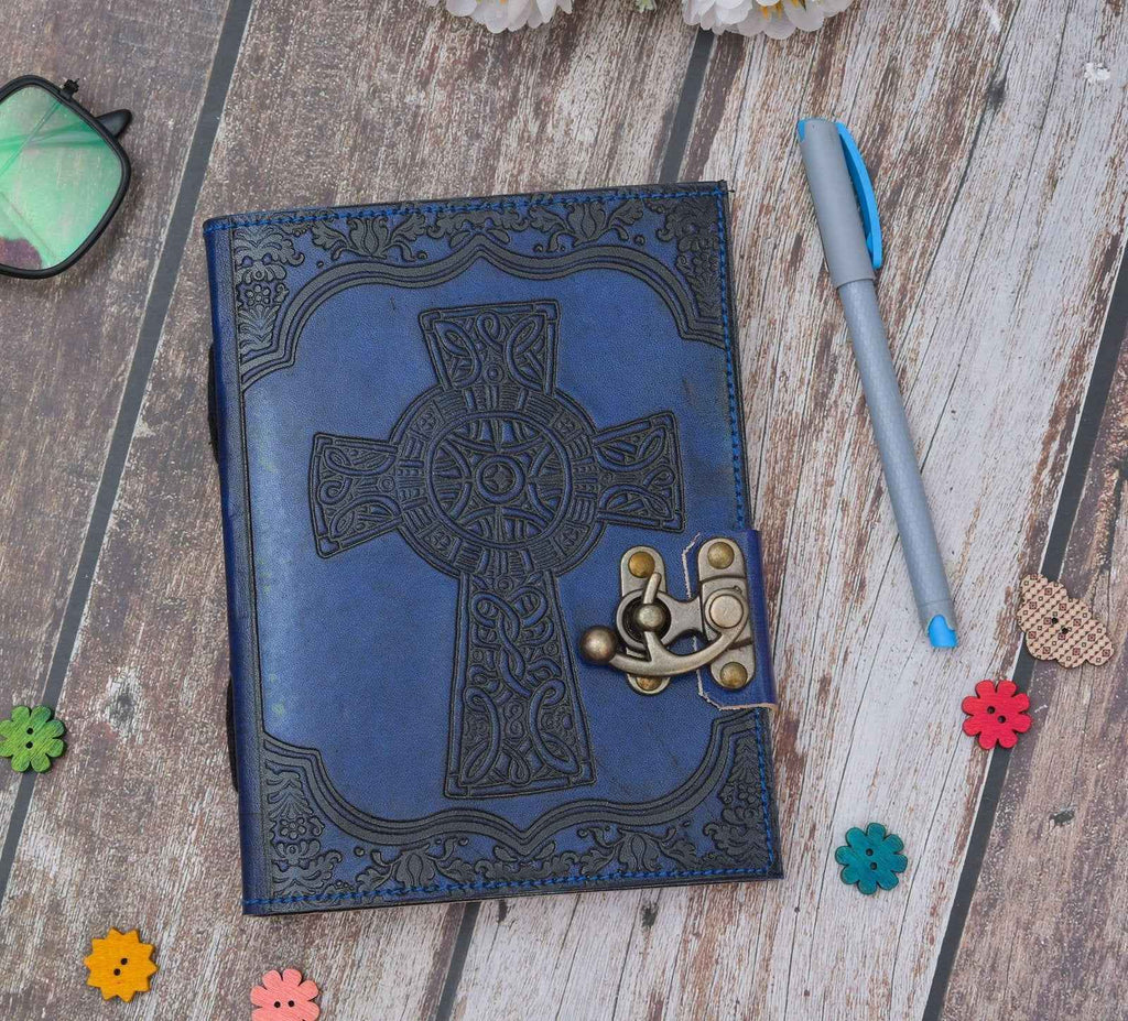 Leather Journal Diary with metal lock vintage Journal handmade 200 pages white unruled|travel Diary|personal journal -10