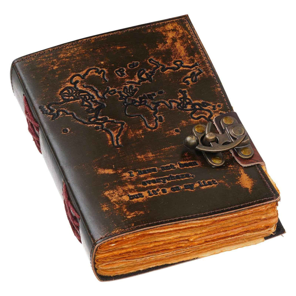 Vintage Handmade Genuine Leather Journal-Premium Antique Lock Closure-200 Handmade Brown Pages -7