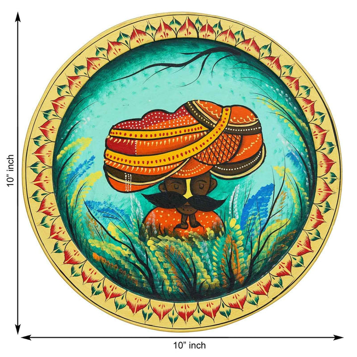 Wooden Pichwai Wall Plate-Lotus Crown Cow Design, Handcrafted (12x12 Inches)