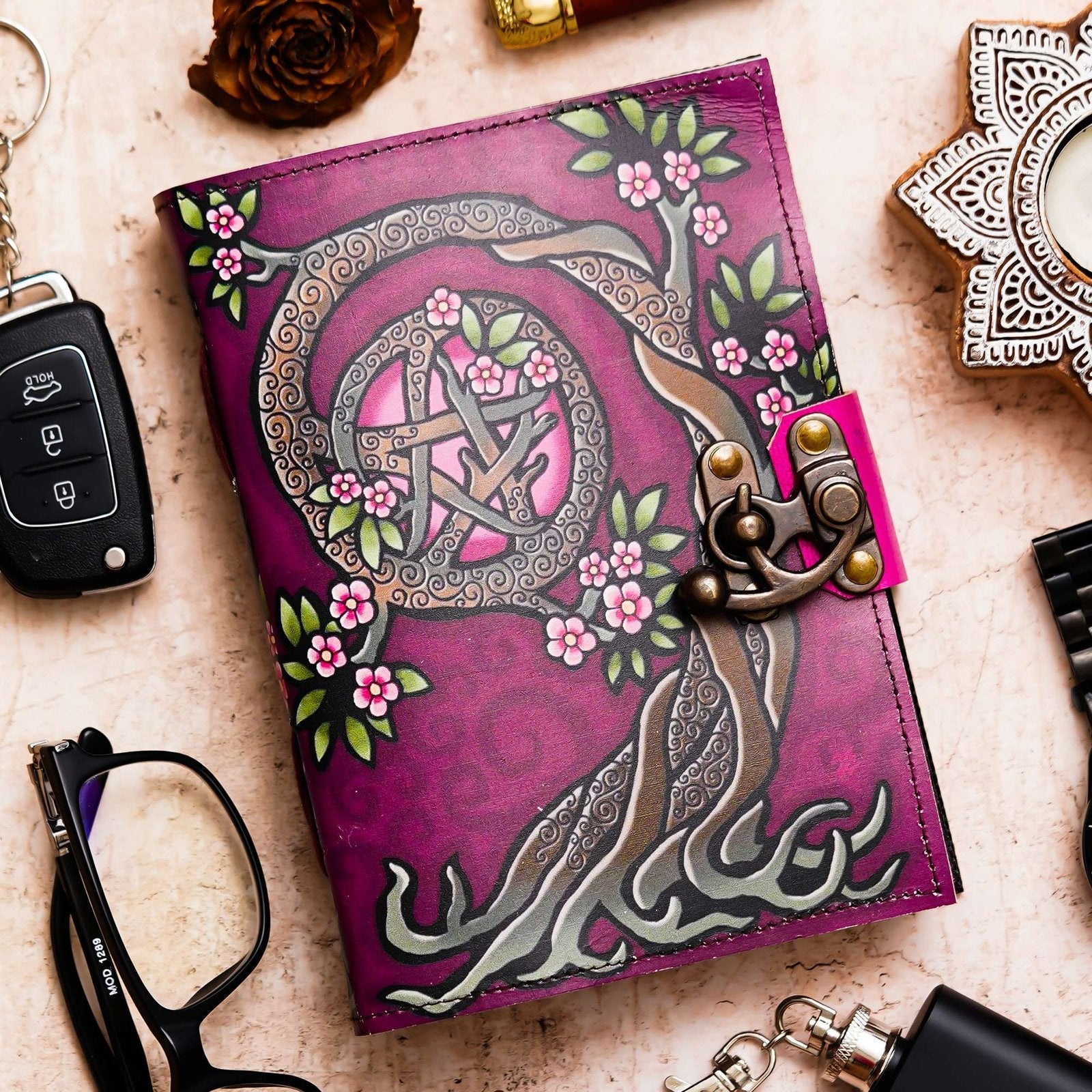 Vintage Handmade Genuine Leather Journal-Premium Antique Lock Closure-200 Handmade White Pages -13 - Navkar Handicrafts