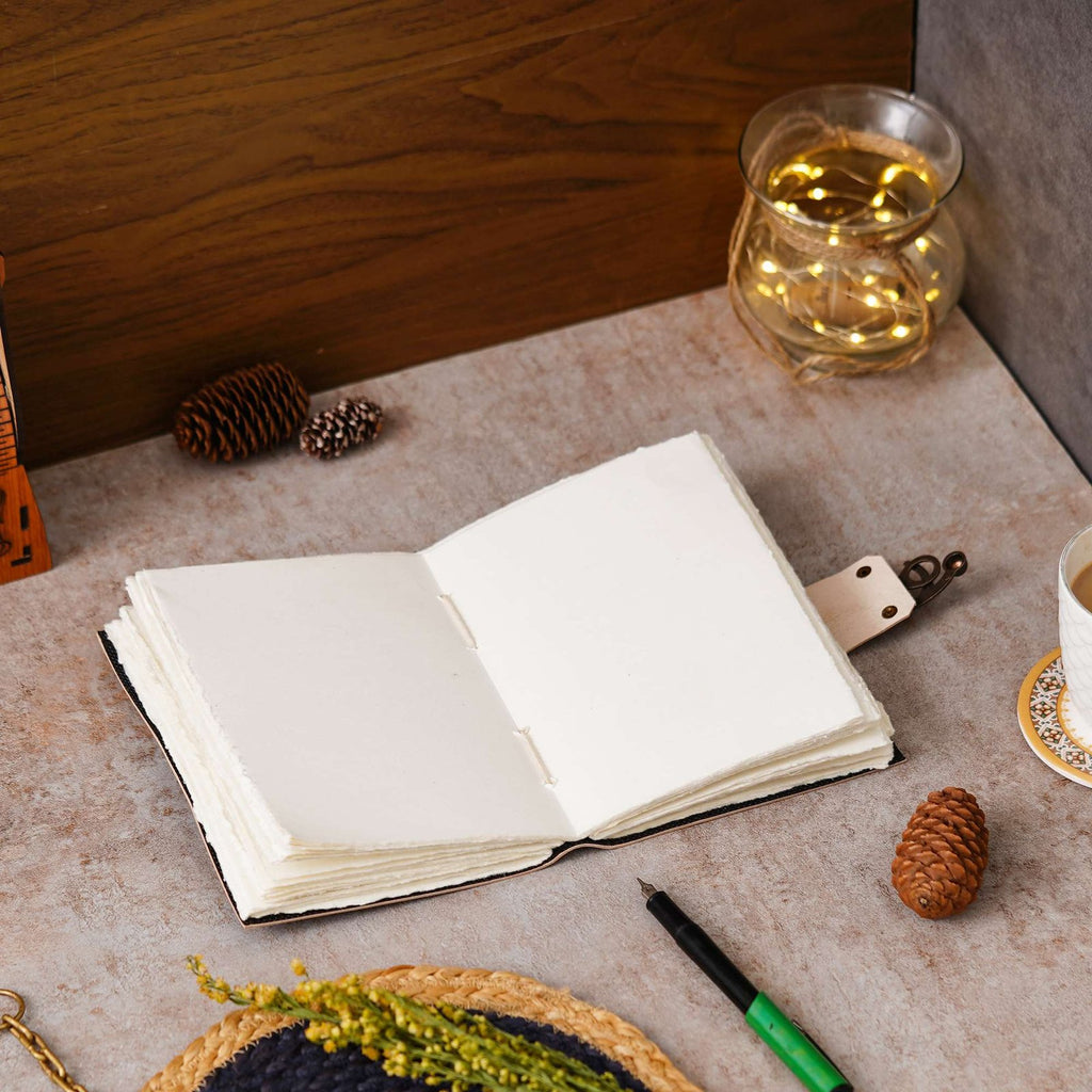 Vintage Handmade Genuine Leather Journal-Premium Antique Lock Closure-200 Handmade White Pages -12 - Navkar Handicrafts