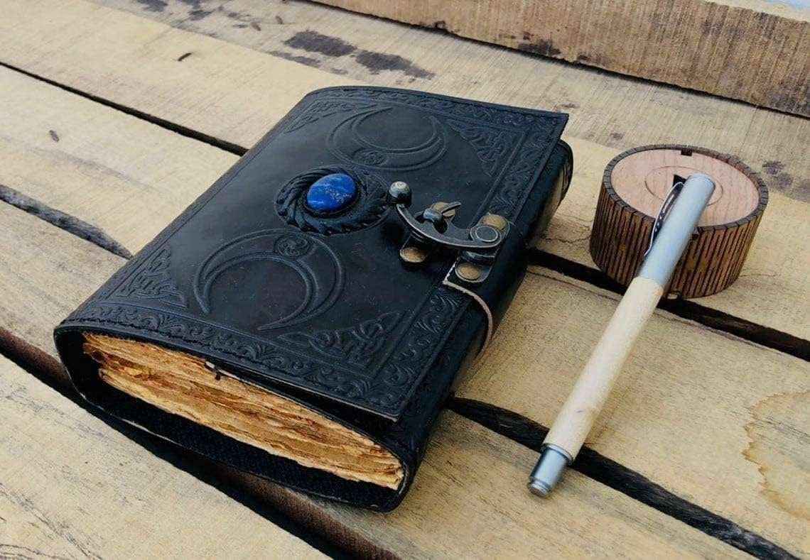 Genuine Leather Diary-Vintage Handmade Leather Journal-Premium Antique LOCK Closure-200 Handmade Deckle Edge Antique Pages -9