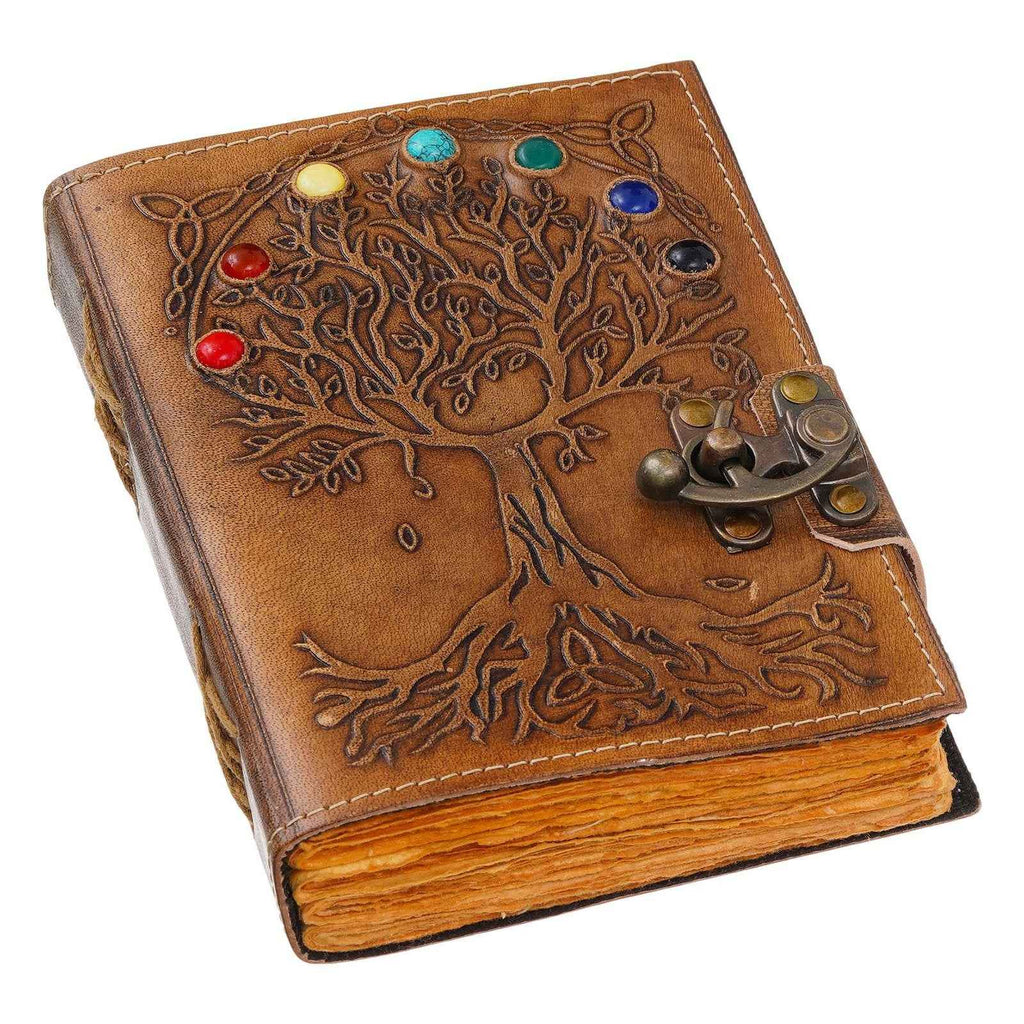 Vintage Handmade Genuine Leather Journal-Premium Antique Lock Closure-200 Handmade Brown Pages -4