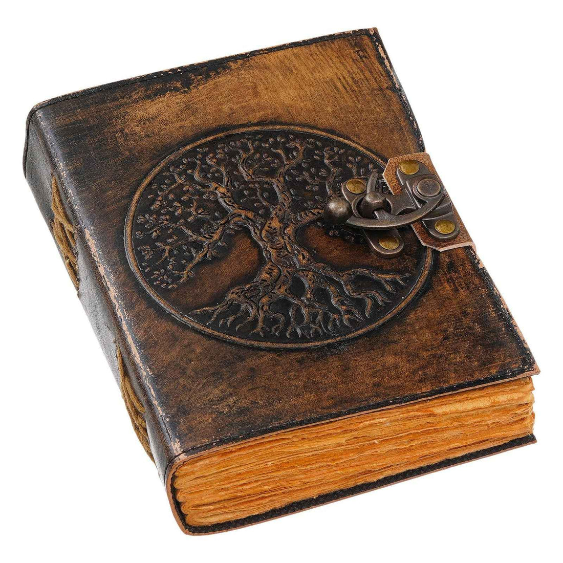 Vintage Handmade Genuine Leather Journal-Premium Antique Lock Closure-200 Handmade Brown Pages -2