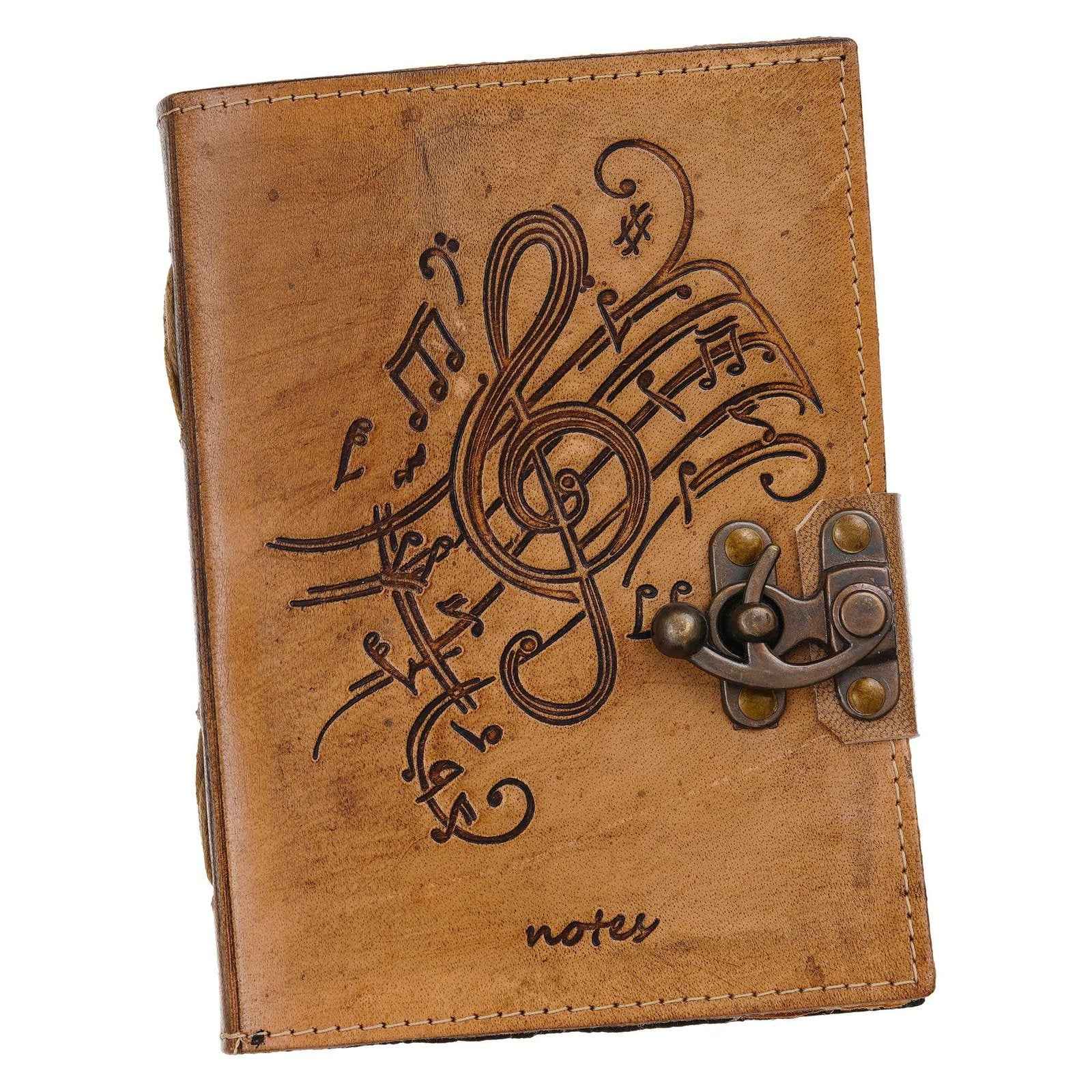 Vintage Handmade Genuine Leather Journal-Premium Antique Lock Closure-200 Handmade Brown Pages -12