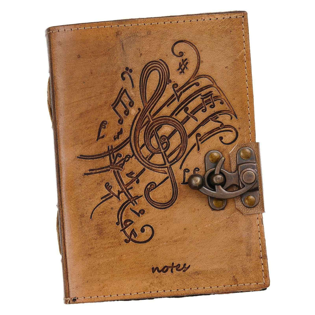Vintage Handmade Genuine Leather Journal-Premium Antique Lock Closure-200 Handmade Brown Pages -12