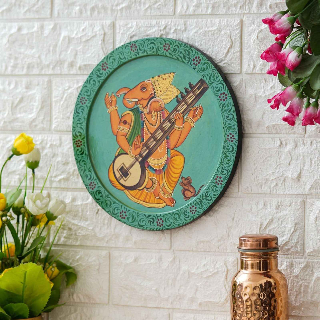 Ethnic Cow Wall Plate-Handmade Wooden Art in Pichwai Style (12x12 Inches)